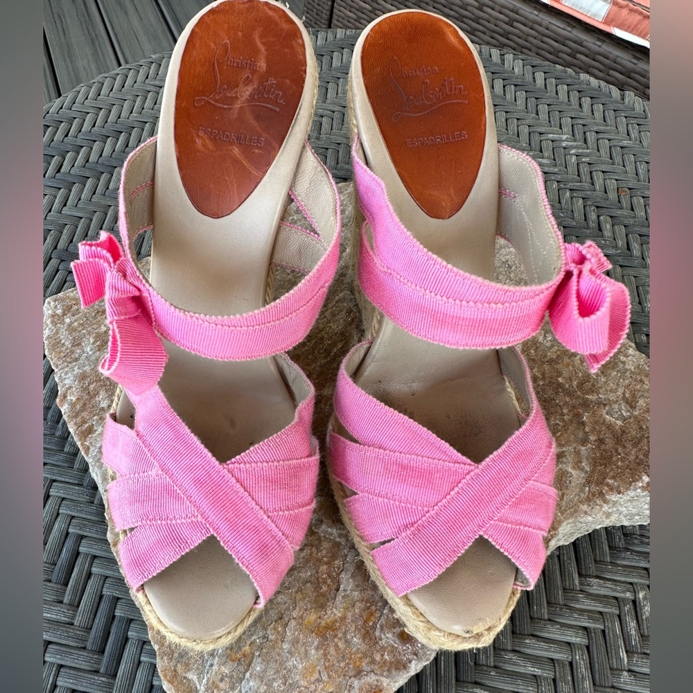 Christian Louboutin Pink Espadrille Wedge Heels — Size 36